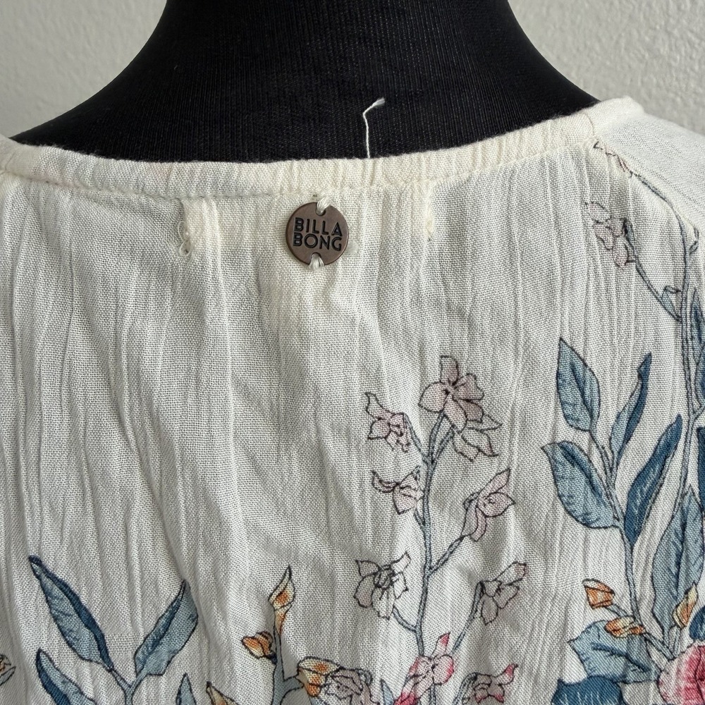 Billabong Women's Small Top Blouse Gauzy Boho Peplum Puff Sleeve Cottagecore - Picture 10 of 11